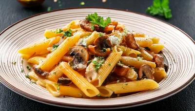 Penne Pasta With Mushrooms And Creamy Sauce
