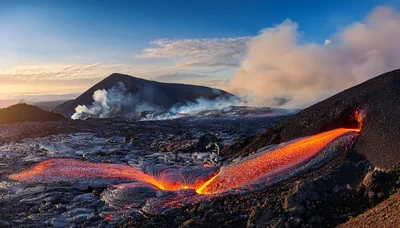 Active Lava Flow From Volcanic Eruption