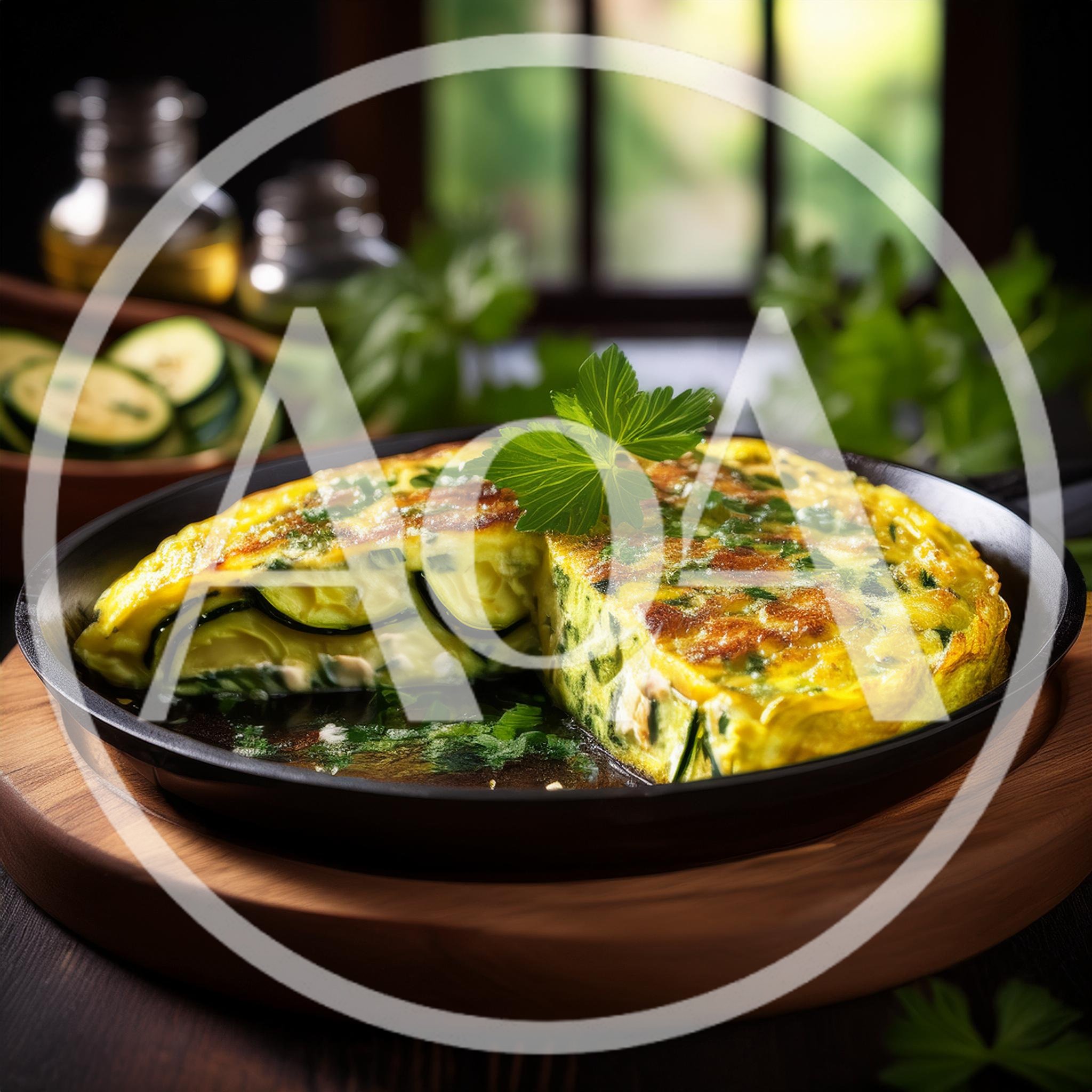 Freshly Cooked Zucchini Frittata In A Cast Iron Skillet