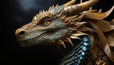 Close Up Portrait Of A Golden Dragon