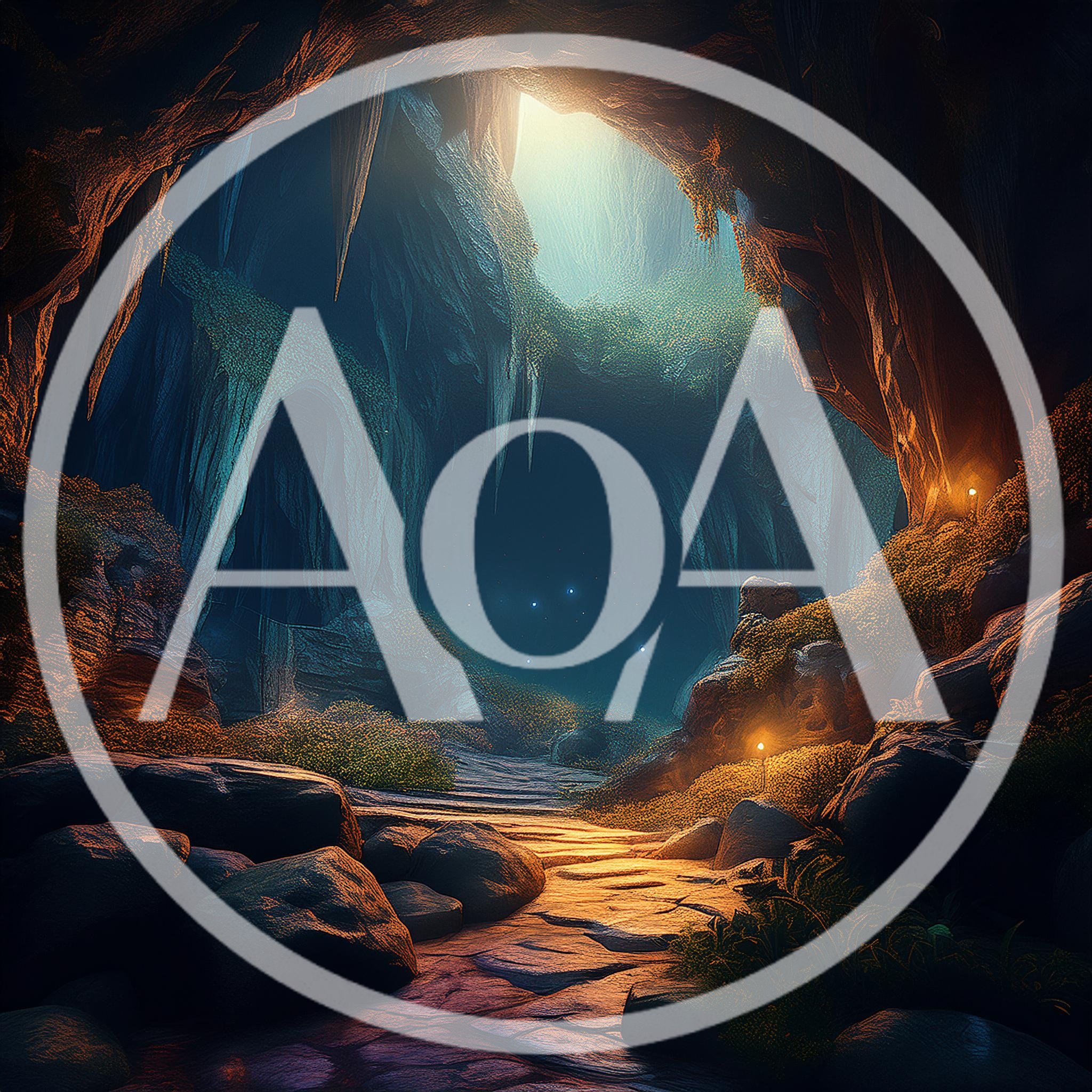 Mystical Cave Entrance With Glowing Lights And Foliage
