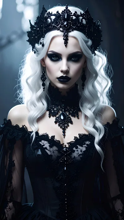 Gothic Queen With White Hair And Black Crown