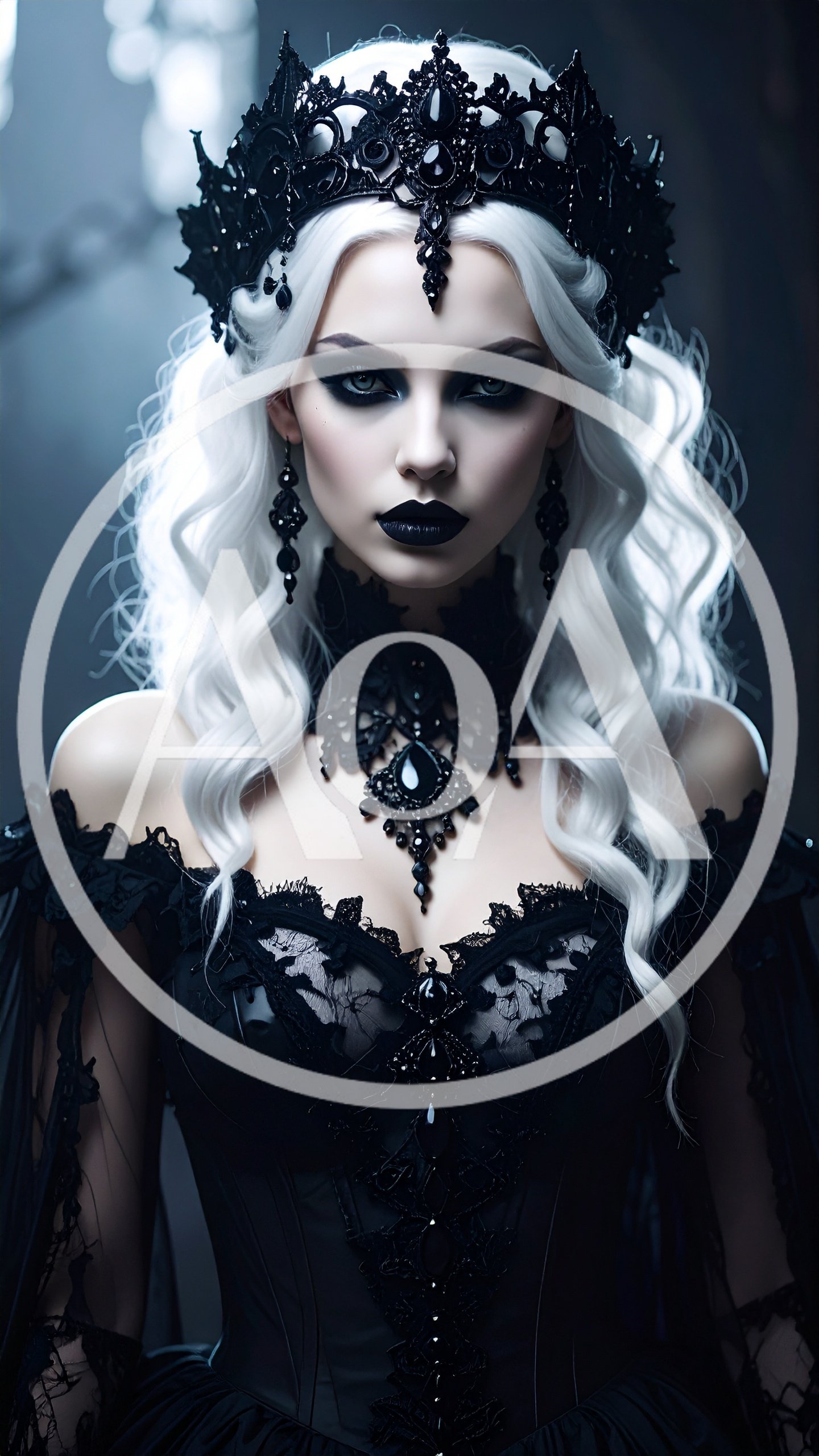 Gothic Queen With White Hair And Black Crown