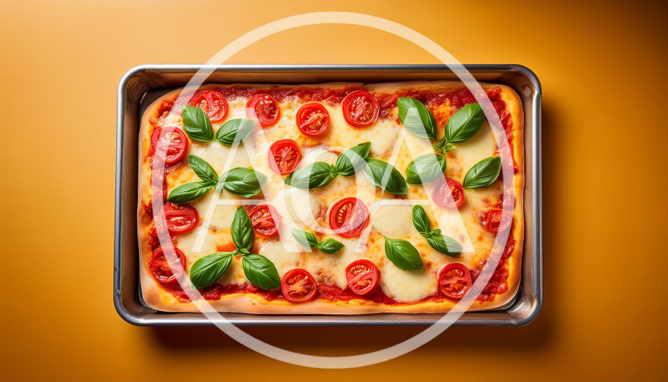 Fresh Homemade Margherita Pizza in Rectangular Baking Pan