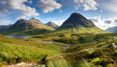 Panoramic View Of The Three Sisters Mountains In Glencoe