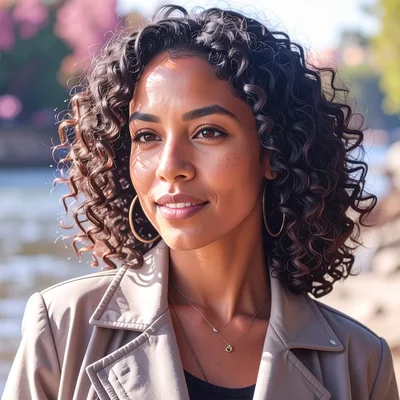 Portrait Of A Young Woman With Curly Hair