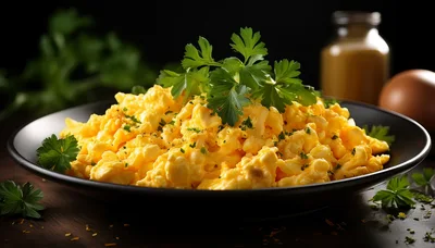 Scrambled Eggs Garnished With Fresh Parsley