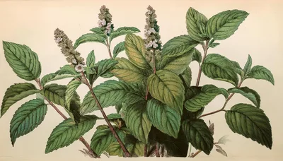 Botanical Illustration Of A Mint Plant