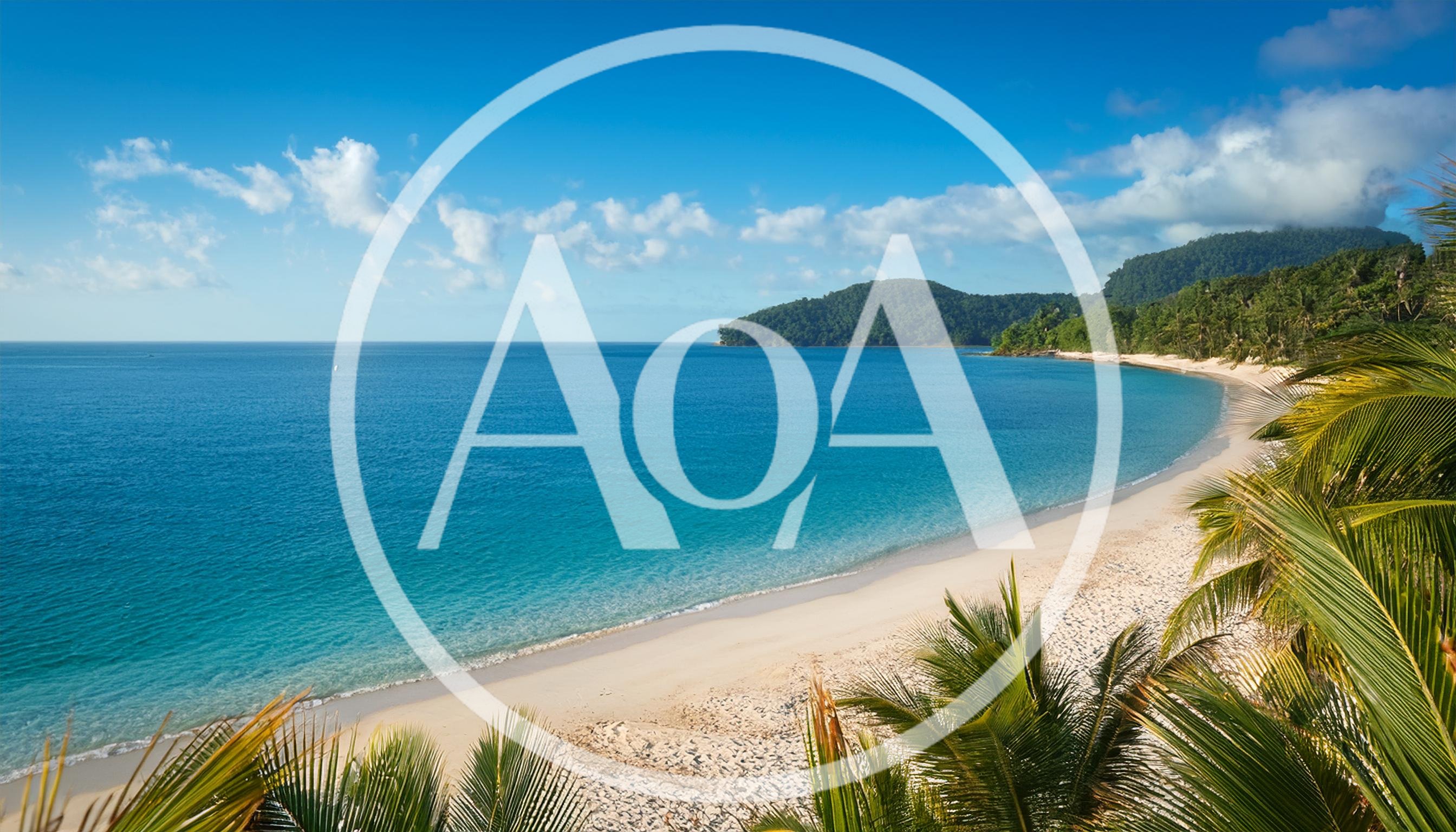 Tropical Beach Landscape With Palm Trees And Blue Ocean