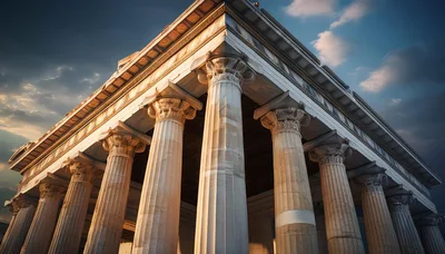 Low Angle View Of Ancient Greek Temple Columns