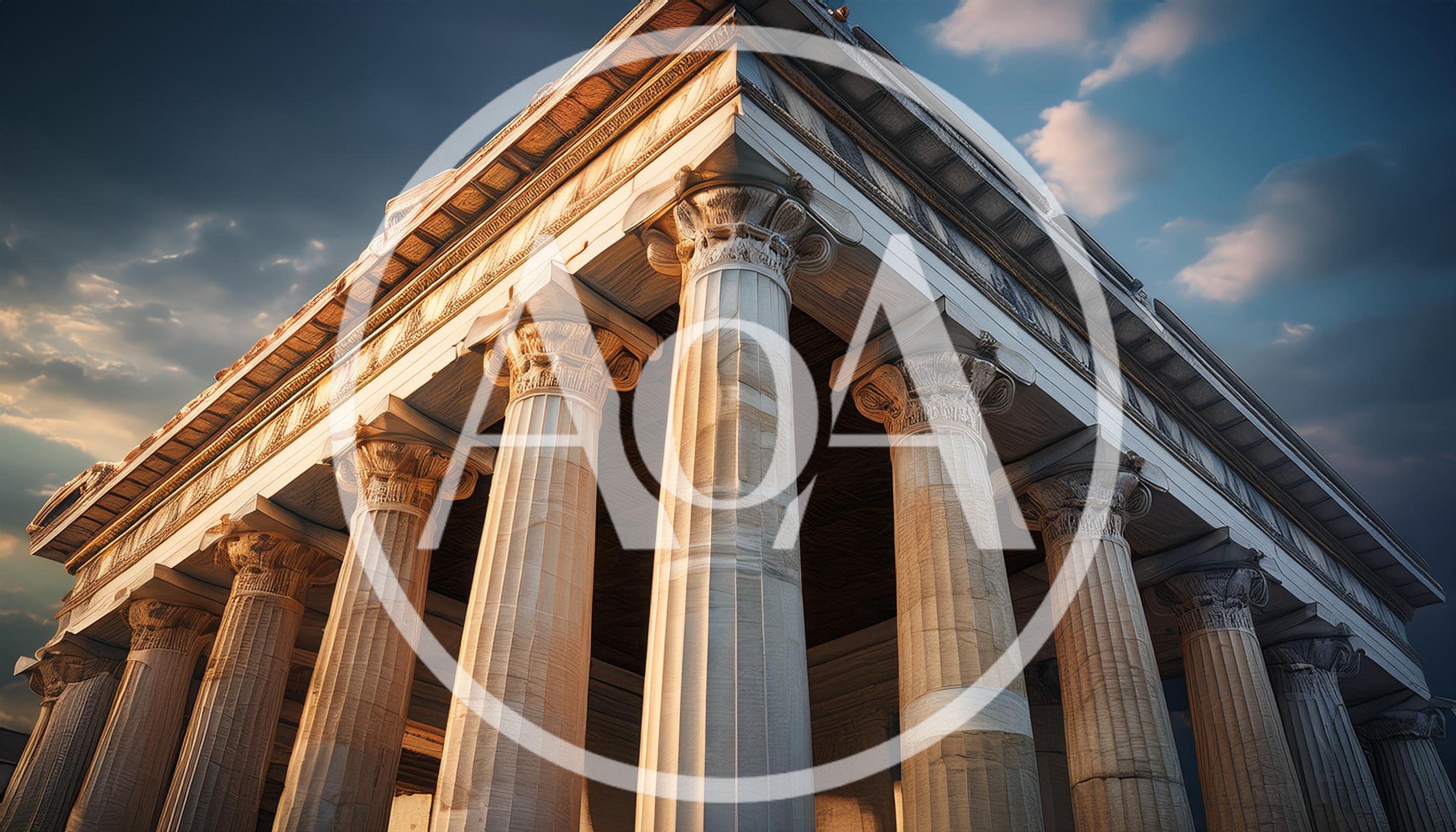 Low Angle View Of Ancient Greek Temple Columns