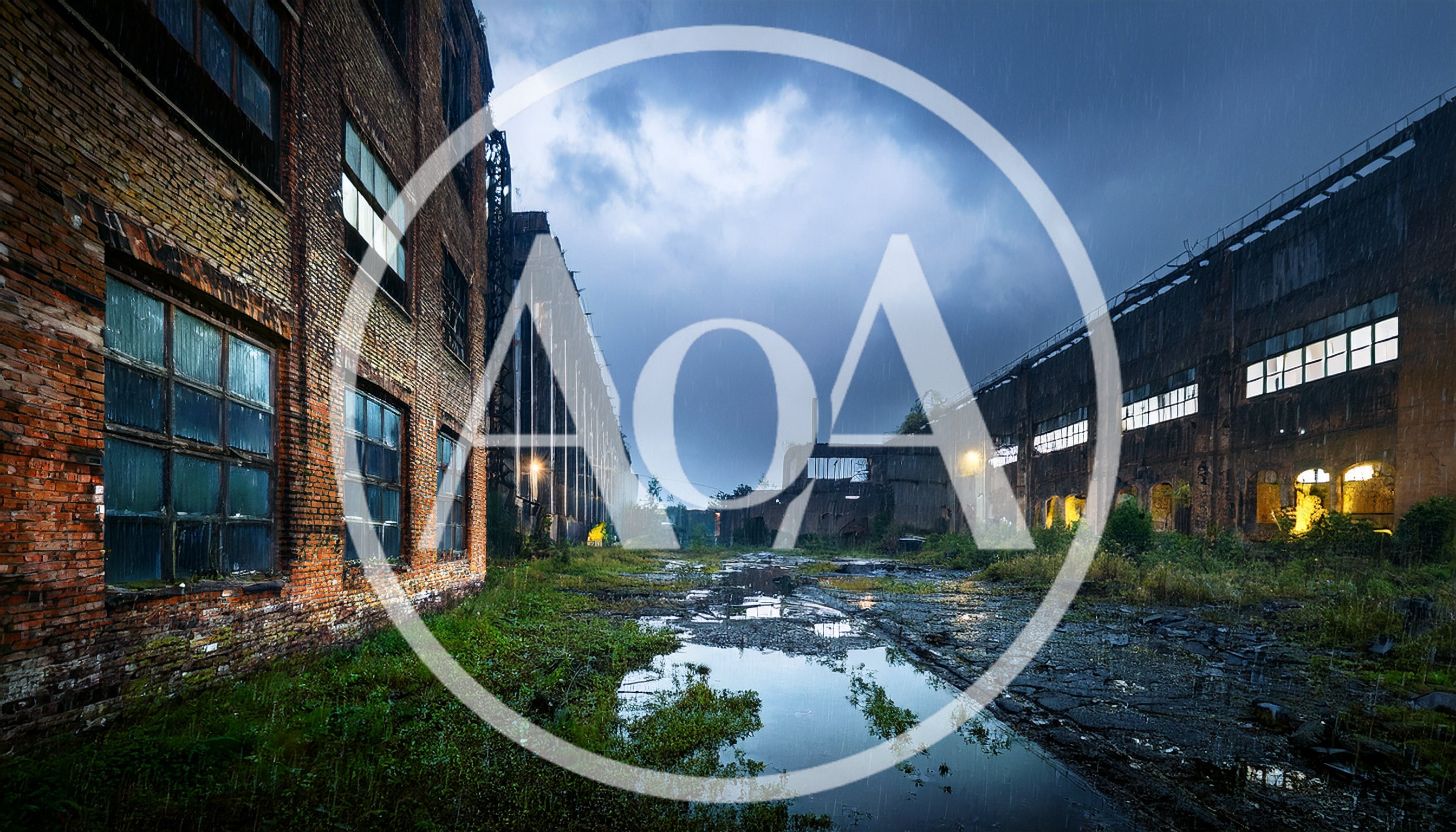 Abandoned Industrial Factory Complex During A Rainy Evening