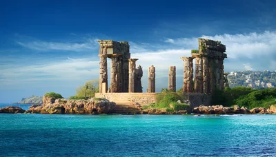 Ancient Greek Temple Ruins Overlooking The Mediterranean Sea