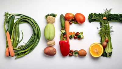 Vegetables Arranged To Spell The Word Diet
