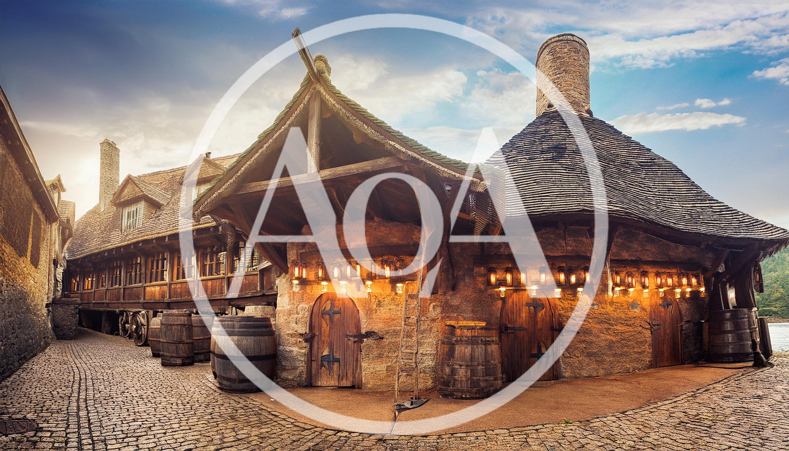 Medieval Tavern Exterior With Stone Walls And Wooden Roof