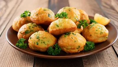 Savory Herb Muffins Served On A Brown Plate