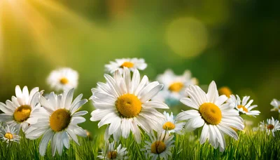 White Daisy Flowers Blooming In A Sunny Meadow