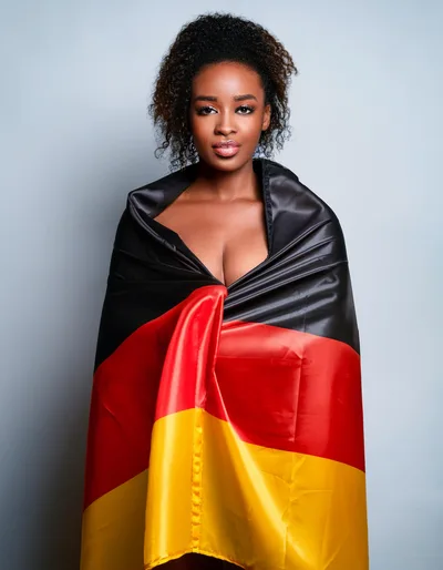 Portrait Of A Woman Wrapped In A German Flag