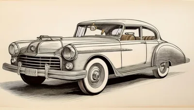 Vintage Classic Car Line Art Illustration