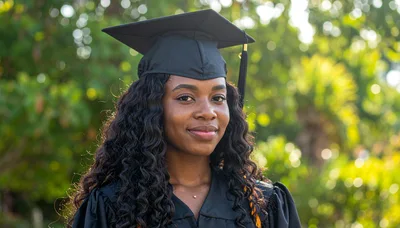 Young Black Woman Wearing Graduation Cap and Gown