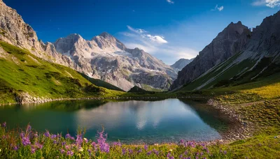 Alpine Lake Surrounded By Jagged Mountain Peaks