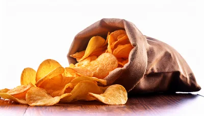 Potato Chips Spilling From A Burlap Sack