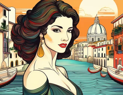 Elegant Woman Portrait Against Venice Canal Background