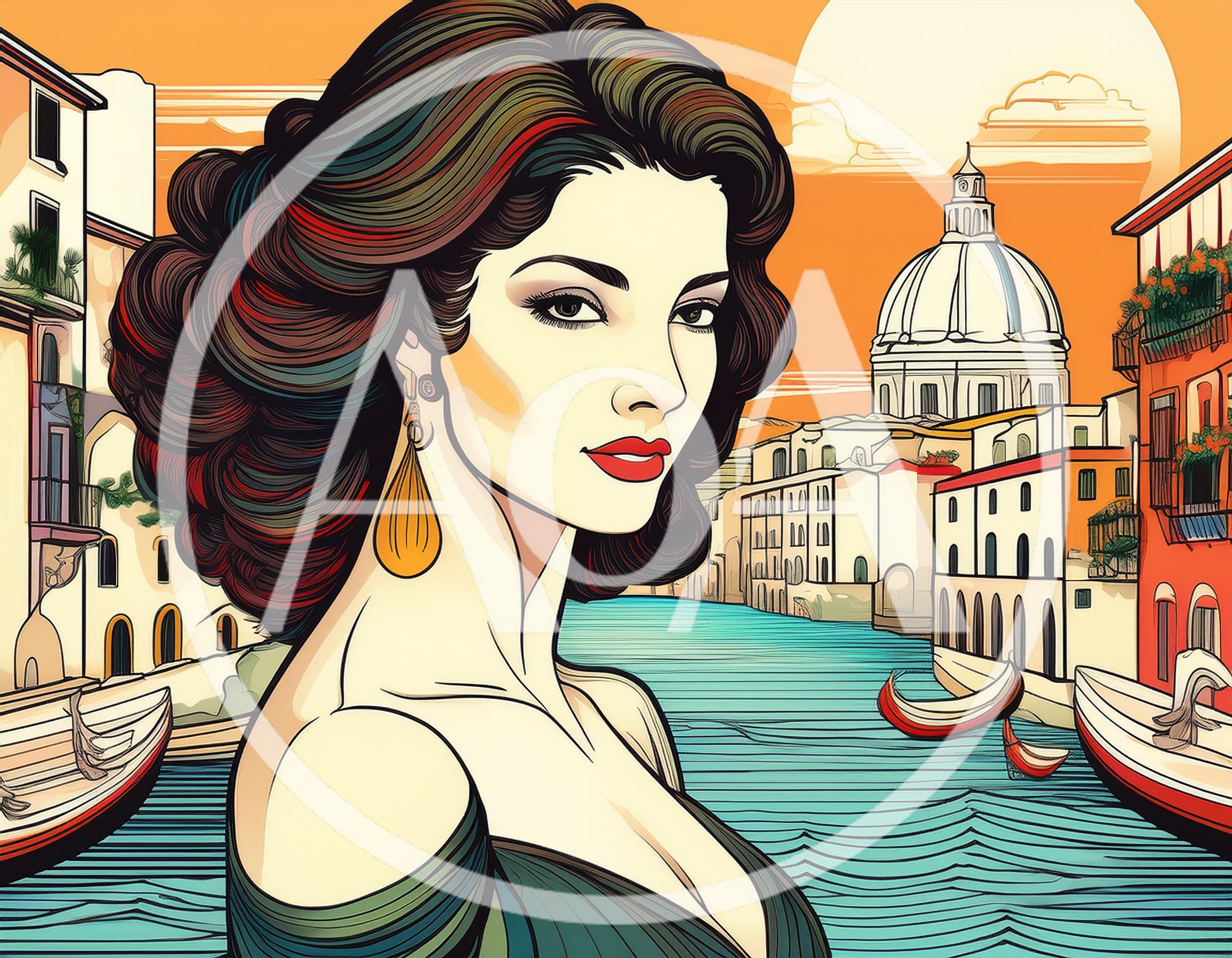 Elegant Woman Portrait Against Venice Canal Background
