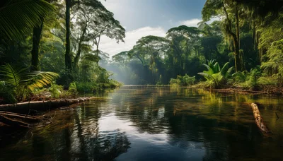 Serene River Flowing Through A Lush Tropical Rainforest