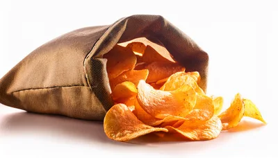 Potato Chips Spilling From A Fabric Sack