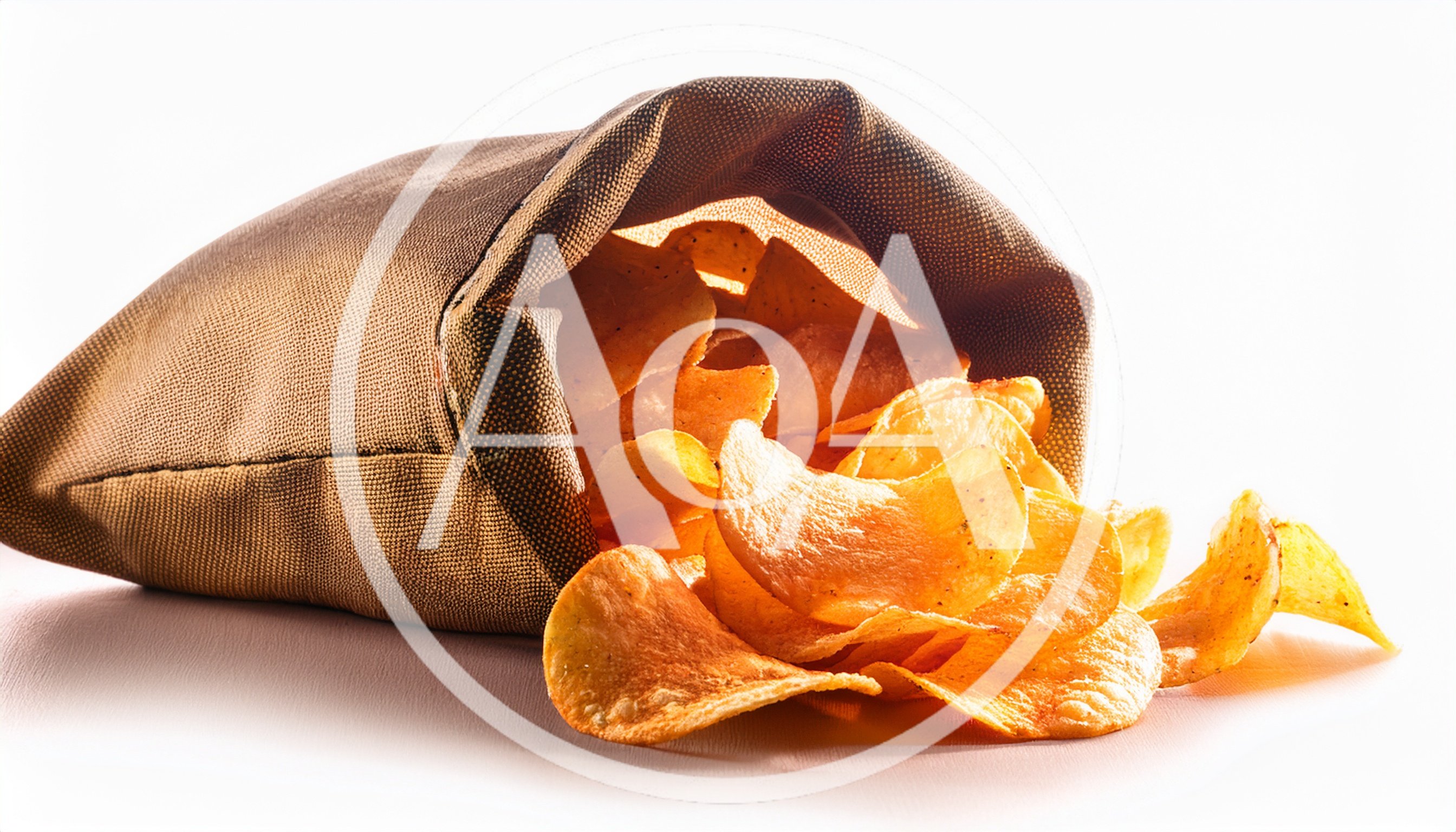 Potato Chips Spilling From A Fabric Sack