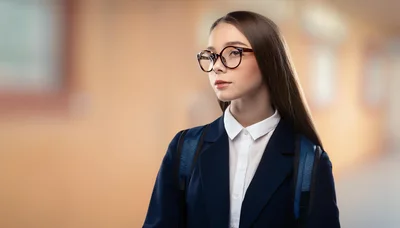Young Female Student Wearing Glasses And School Uniform