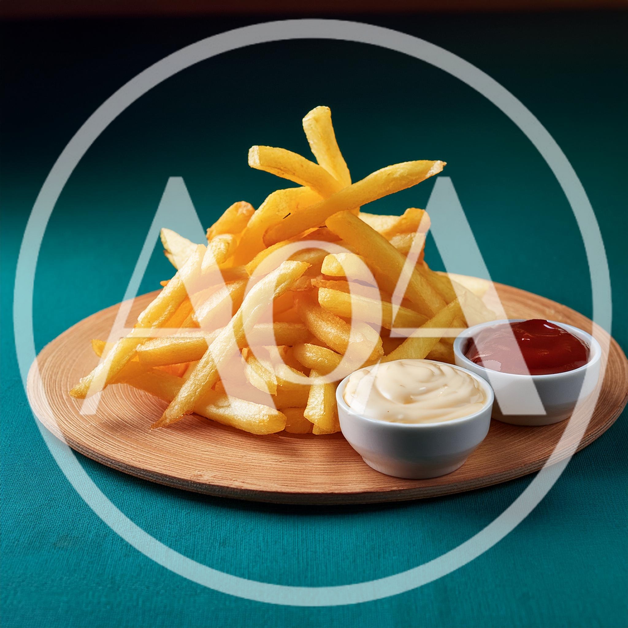 Golden French Fries With Ketchup And Mayonnaise