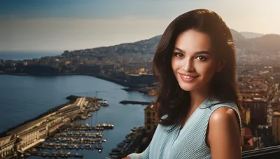Portrait Of A Beautiful Woman Overlooking Naples Harbor