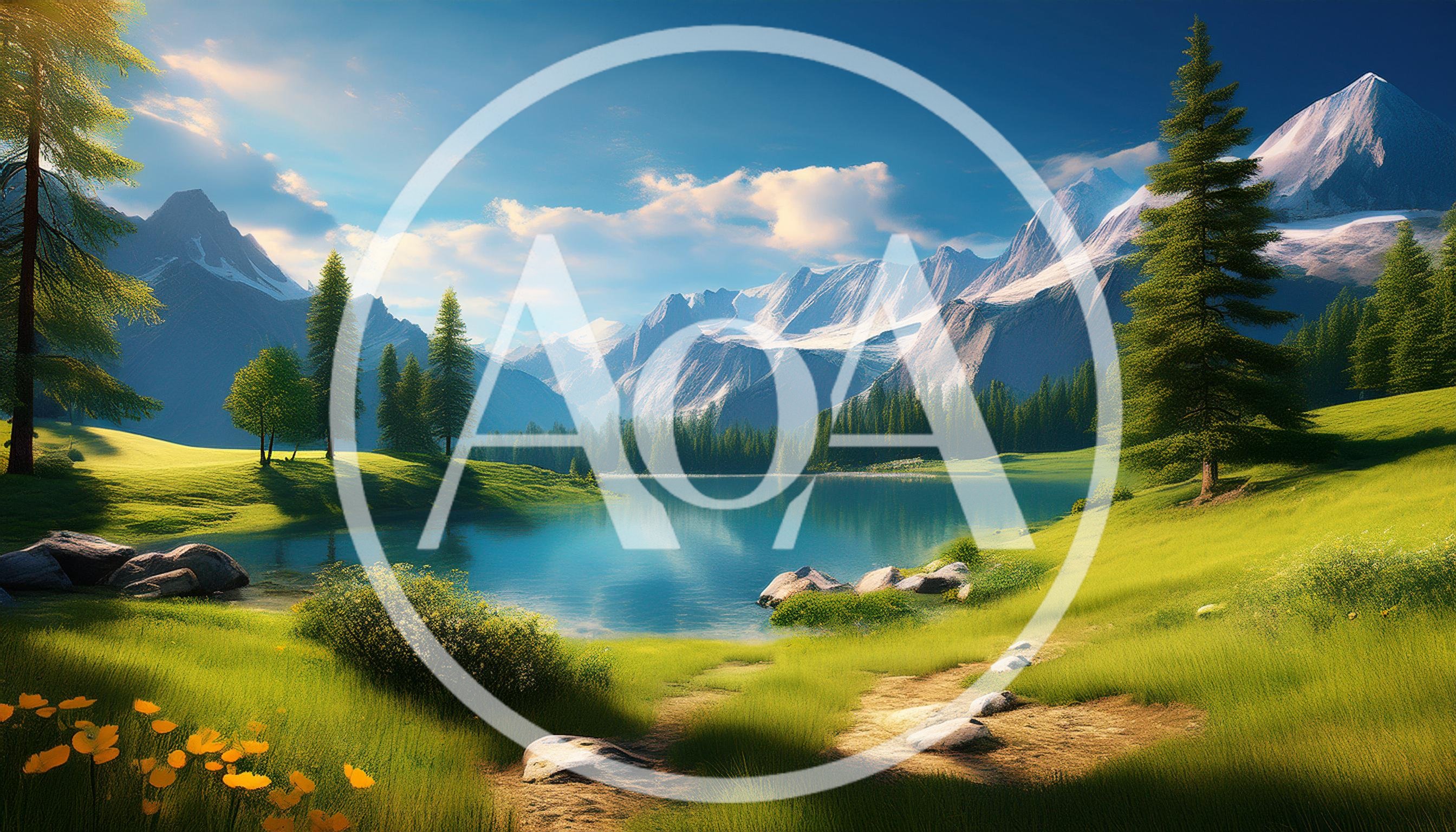 Serene Alpine Lake Landscape With Snow Capped Mountains