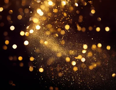 Golden Bokeh Light Particles On Dark Background