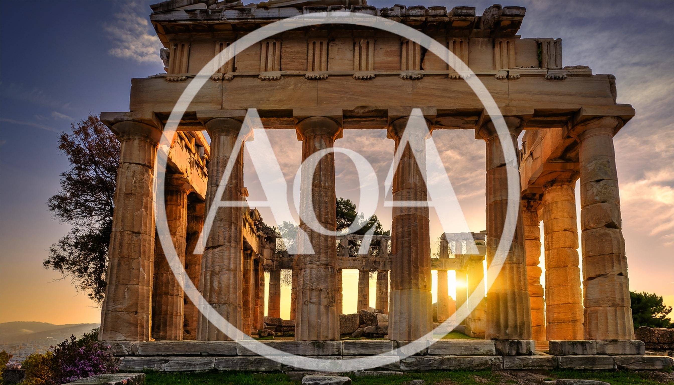 Ancient Greek Temple Ruins At Sunset