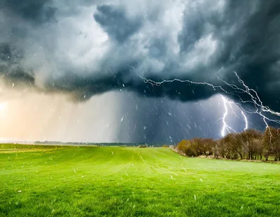 Dramatic Lightning Strike Over A Lush Green Field