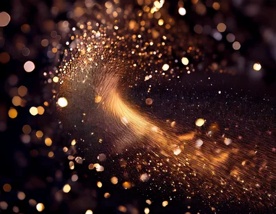 Abstract Golden Light Particles Flowing In Dark Space