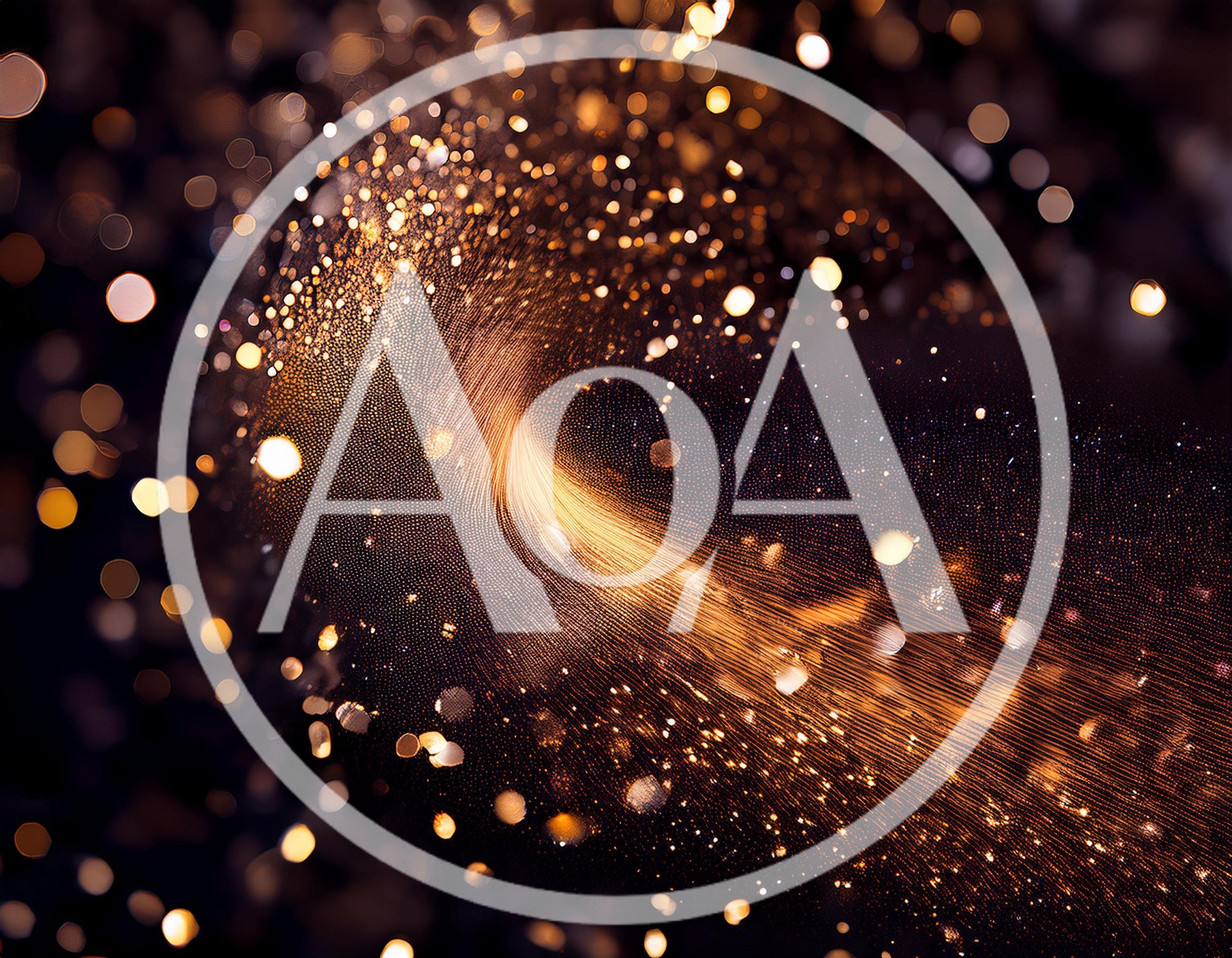 Abstract Golden Light Particles Flowing In Dark Space