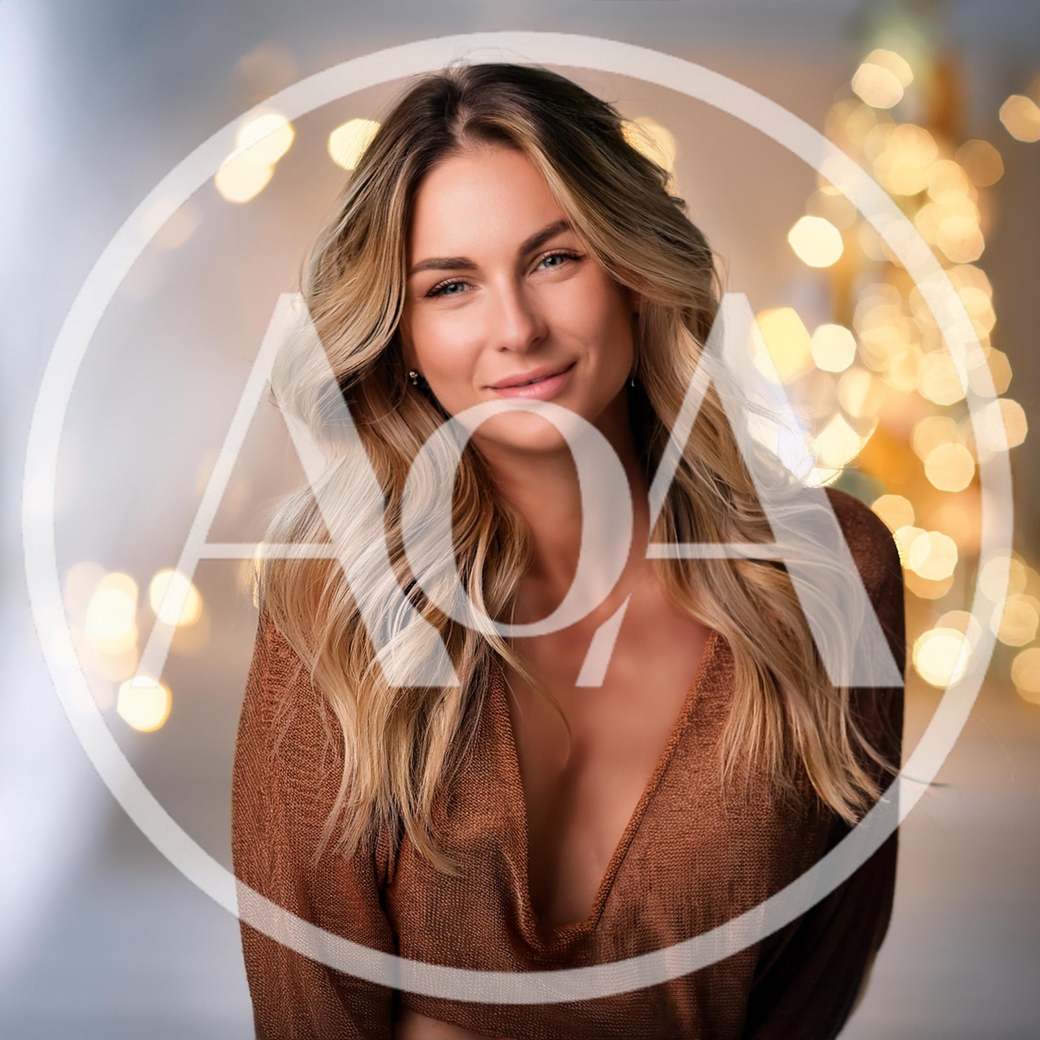 Portrait Of A Beautiful Blonde Woman With Bokeh Lights