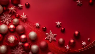 Red Christmas Ornaments And Stars Background