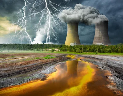 Nuclear Power Plant Cooling Towers Under Stormy Sky