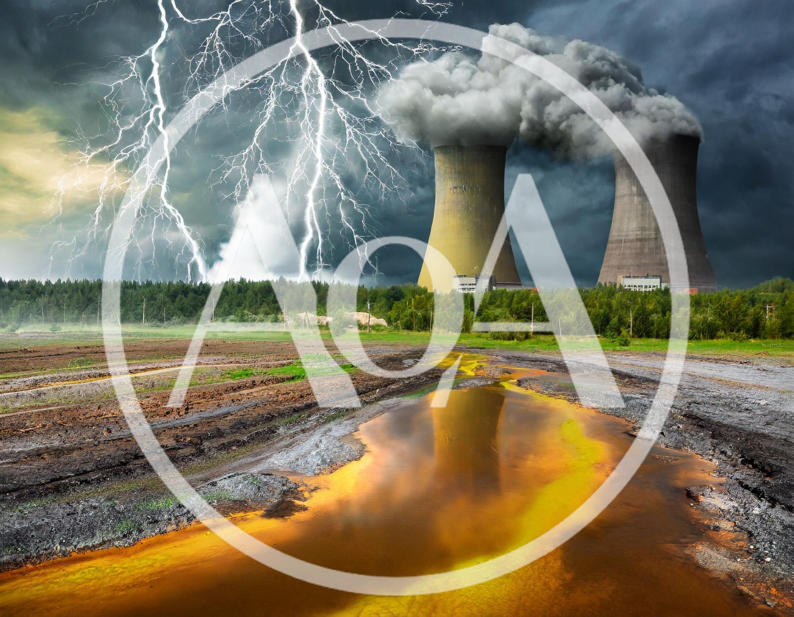 Nuclear Power Plant Cooling Towers Under Stormy Sky