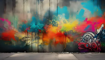 Abstract Graffiti Mural With Vibrant Paint Splatters