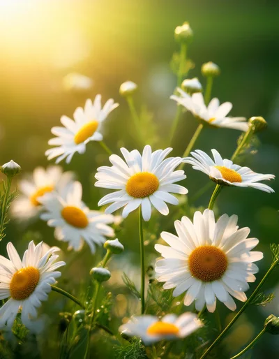 White Daisy Flowers Blooming In A Sunny Meadow
