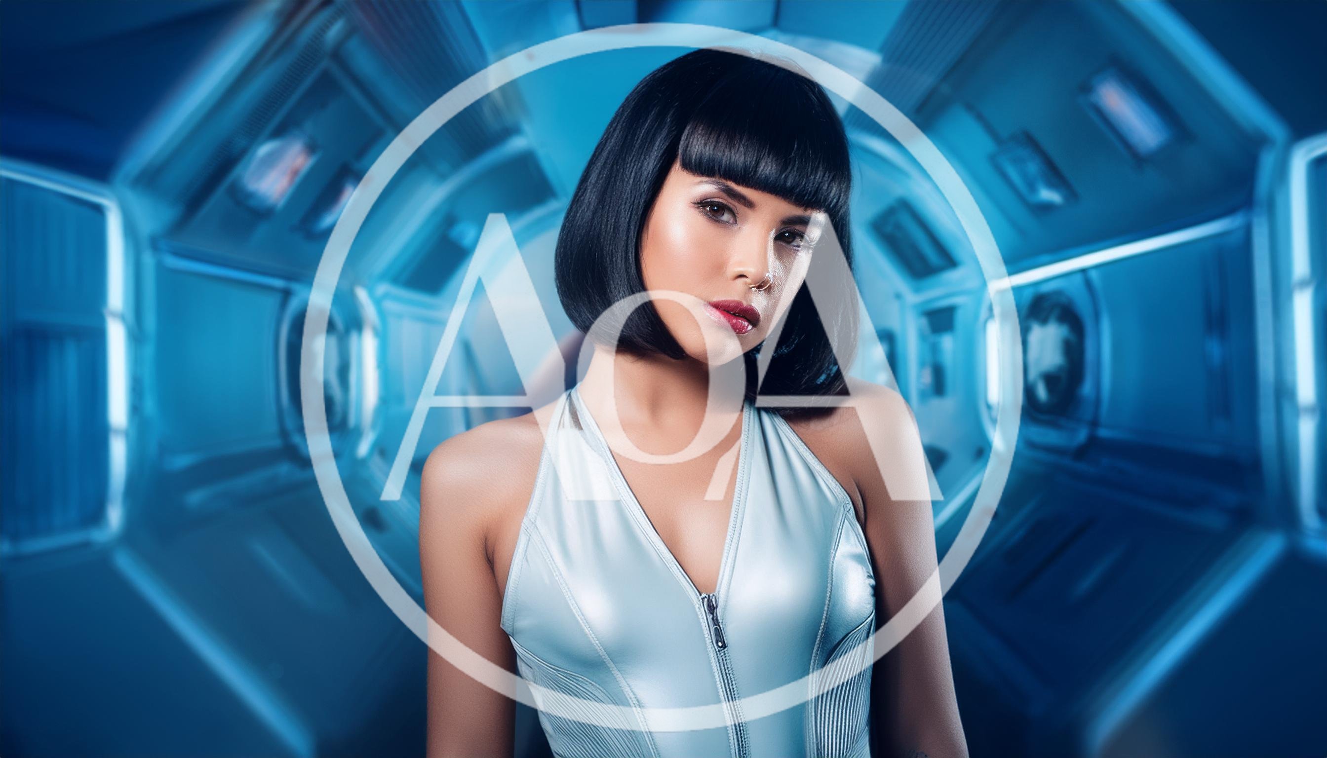 Futuristic Woman Standing In A Sci-Fi Spaceship Corridor