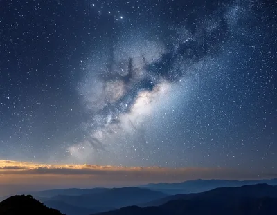 Milky Way Galaxy Over Mountain Range At Night