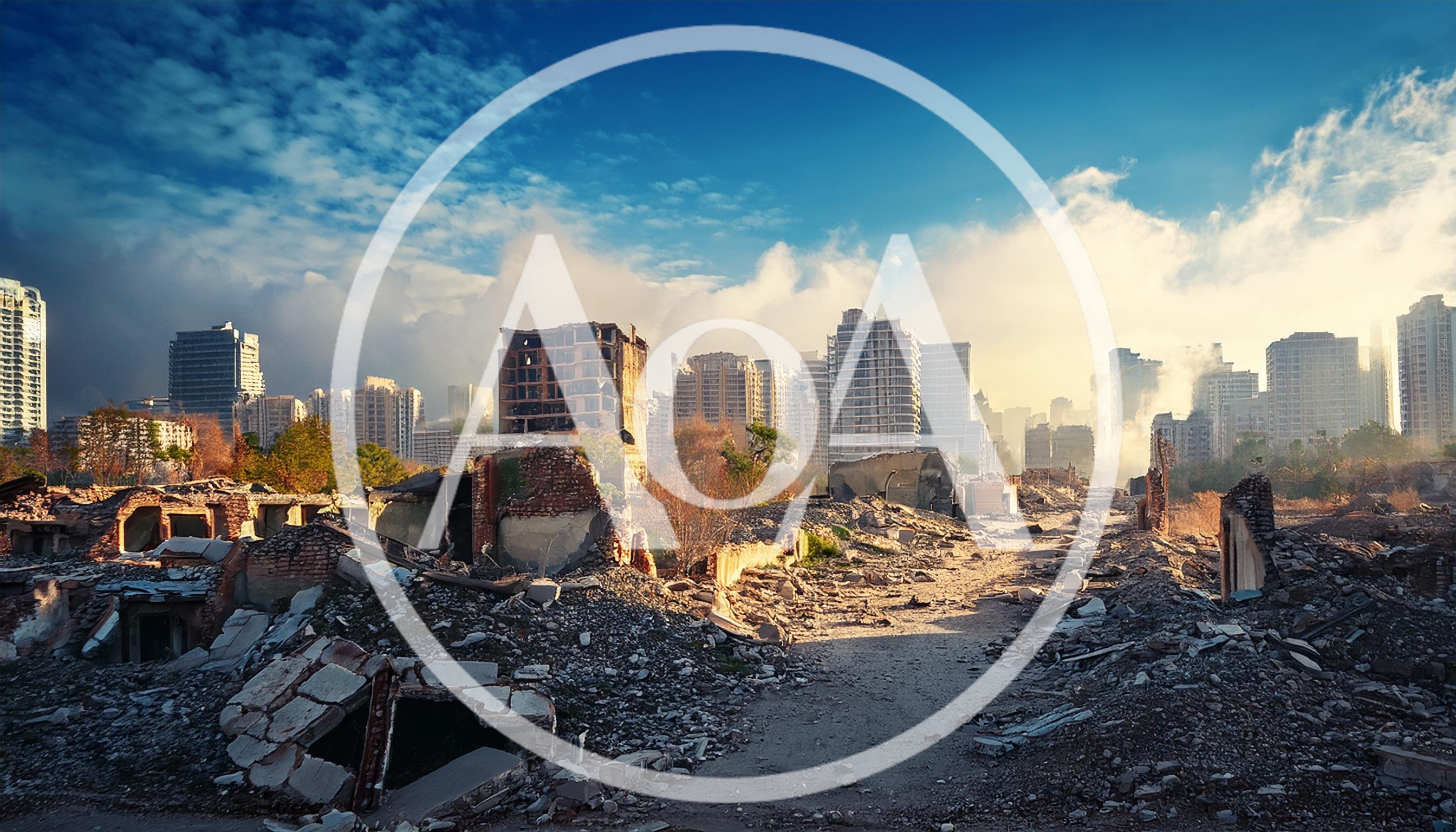Ruined Cityscape With Destroyed Buildings And Debris