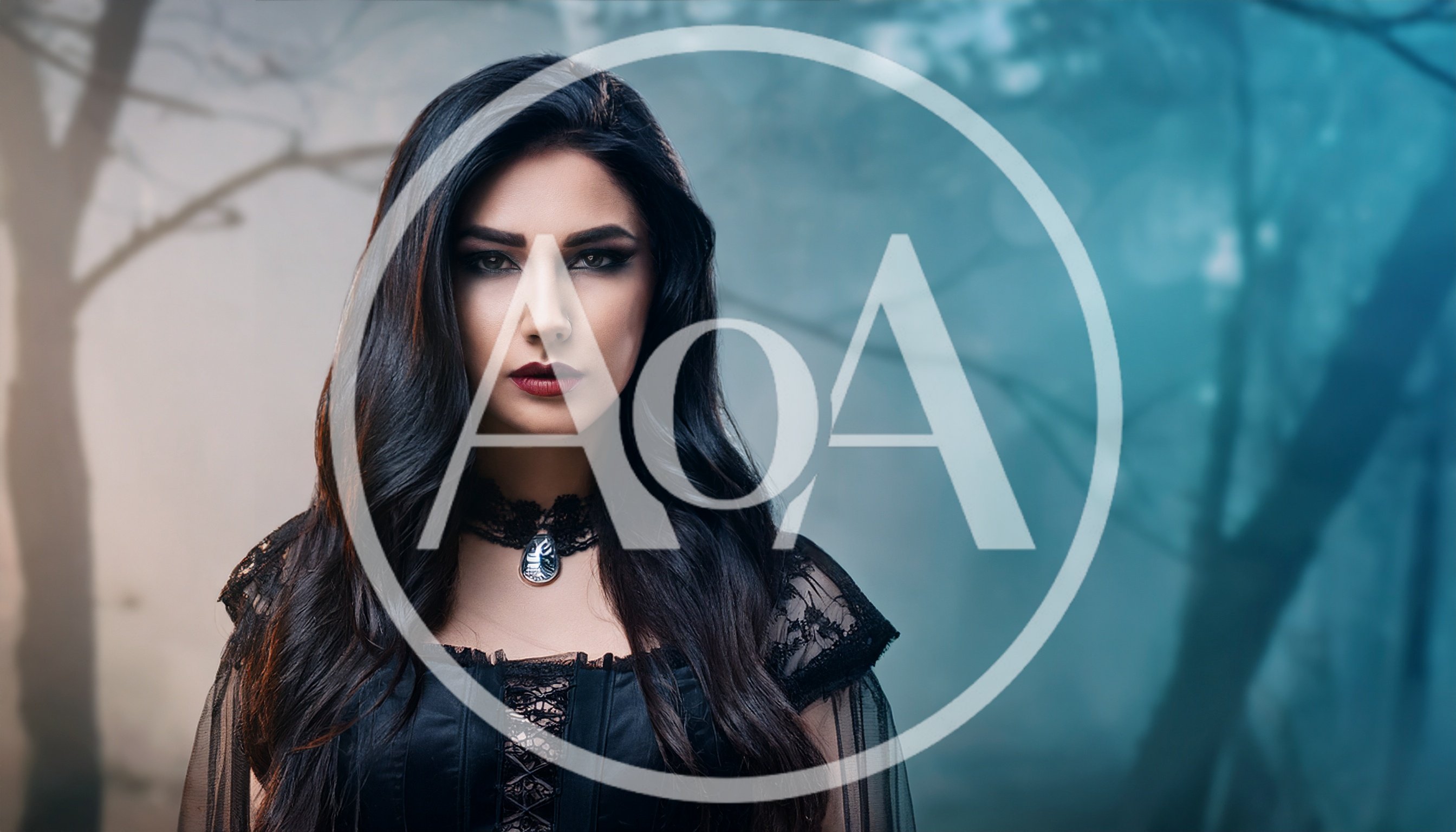 Gothic Woman With Dark Hair In A Misty Forest